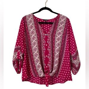 West Kei floral pattern pink and white tie top - size M